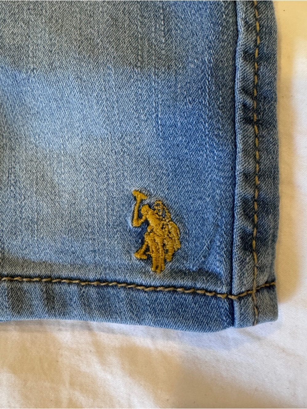 Boys U.S. Polo Assn. Light Blue Denim Shorts with Gold Pony Logo Summer Preppy